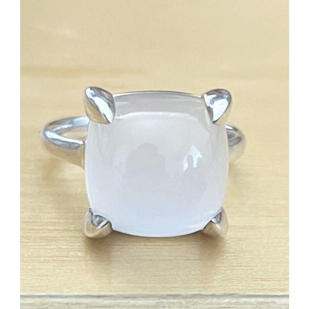 Tiffany & Co. Paloma Picasso Silver Milky Quartz Sugar Stack Cushion Band Ring 6 - Picture 2 of 6